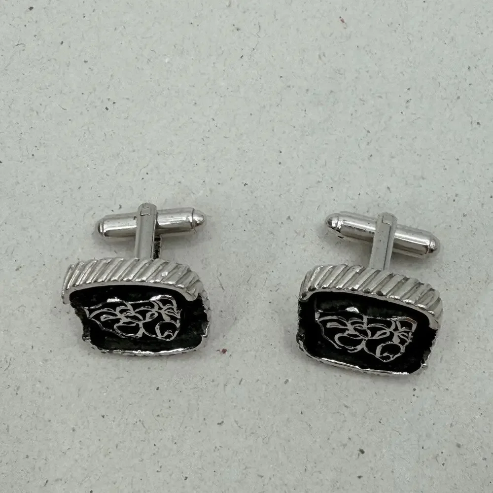 Vintage Performing Arts Comedy Tragedy Theater Mask Cufflinks Black Silver Tone